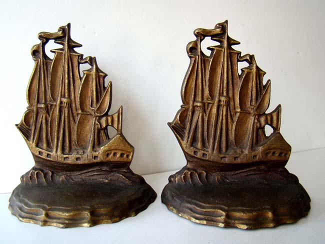 A pair of Bradley & Hubbard "Frigate 1775" bookends circa 1925